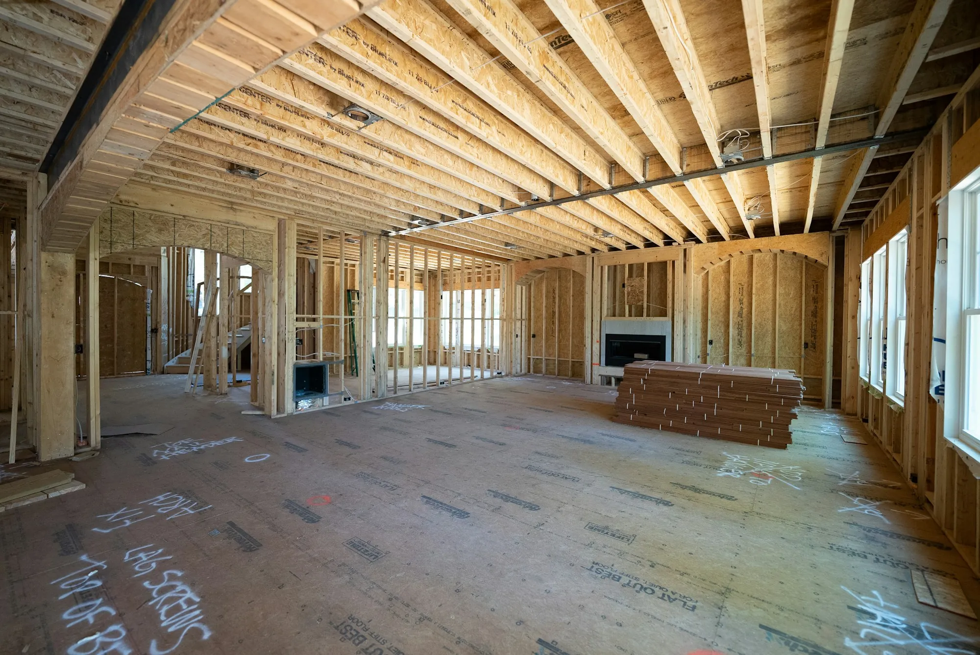 House interior opened up to the timber framing